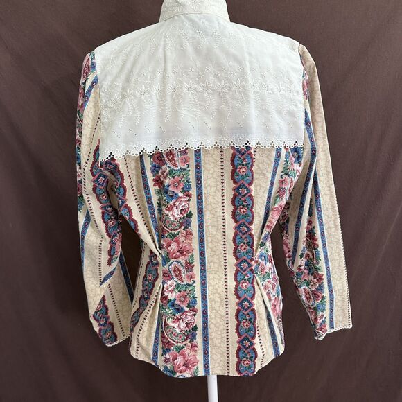 Vintage Women’s Roper Rustic Western Button Down Top 9/10 Floral Eyelet - Picture 6 of 10